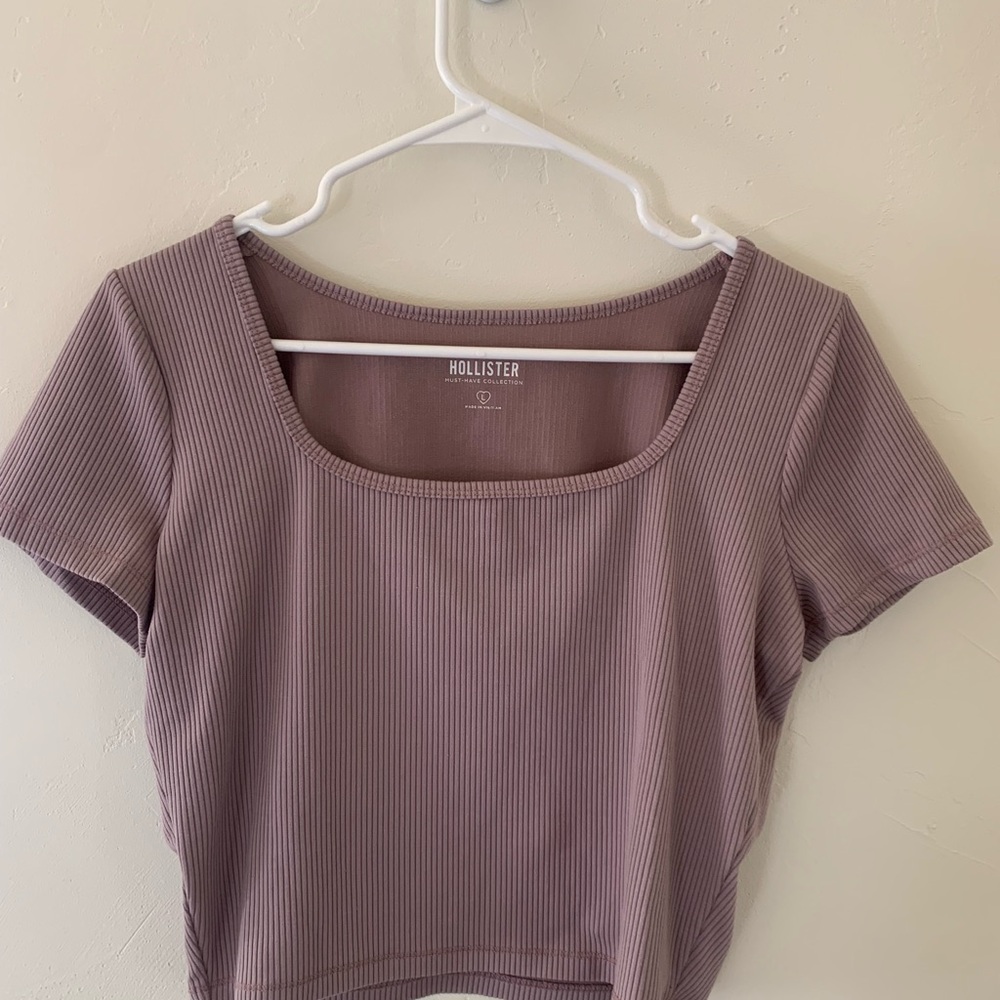 Hollister Mauve Ribbed Square-Neck Crop Top